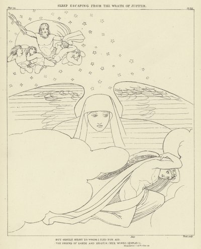 Slaap ontsnapt aan de woede van Jupiter door John Flaxman